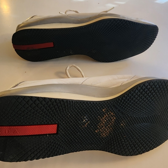 Prada Sneakers White/Silver Leather Bowling style Women Size 38.5 - Picture 3 of 8